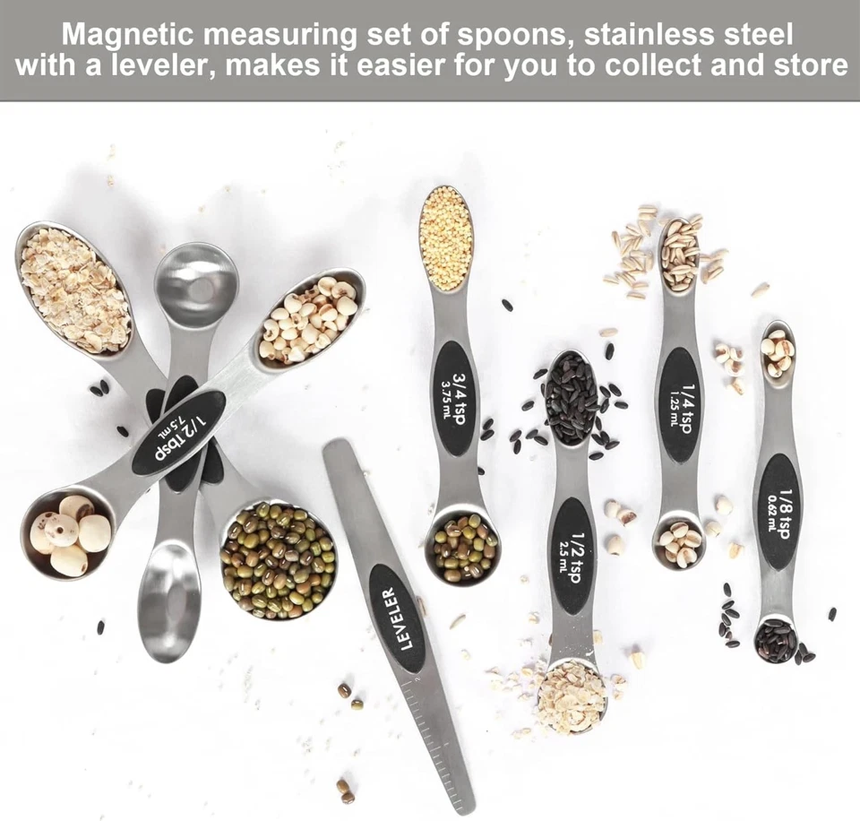 Stainless Steel Measuring Spoons Stackable Set w/ Leveler Kitchen Baking - Image 3 of 4