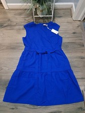 NWT Tory Burch "Jane" Blue Dahlia Dress Womens Size 14 Tie Waist