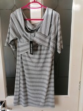 BNWT Grey/White Striped Stretch Bodycon Dress Size 14 - A196