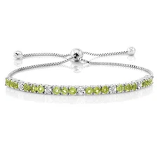 2.05 Cttw Peridot and Diamond Tennis Bracelet For Women | 925 Sterling Silver |