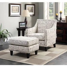 Emery Ottoman French Script - Picket House Furnishings: Beige, Nailhead