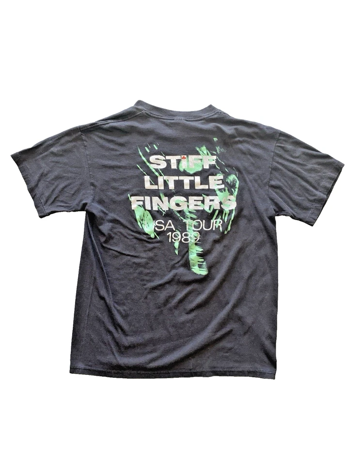 VINTAGE 1989 Stiff Little Fingers USA Tour black short sleeve band tee - Image 3 of 3