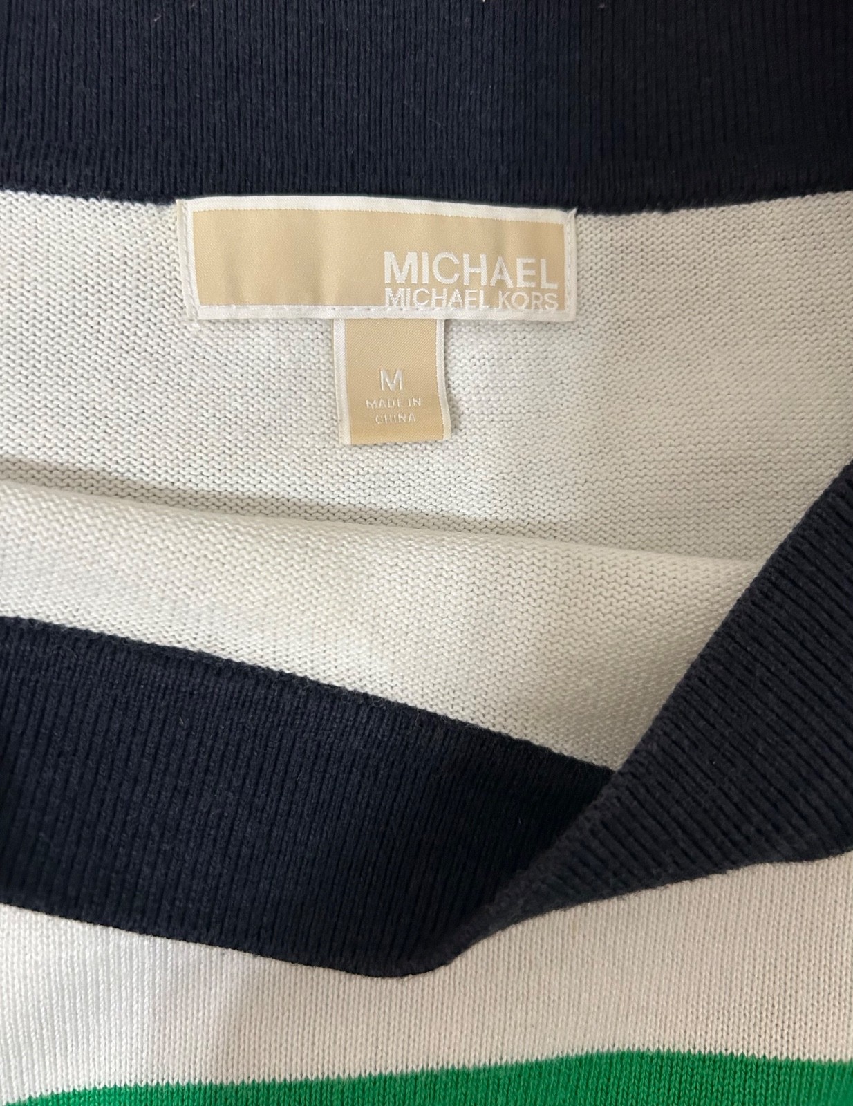 MICHAEL KORS Women's Sweater Top, Long Sleeve,  Green White stripes M thumbnail 3