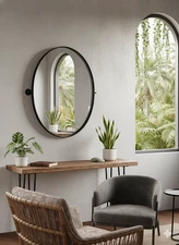 34x23 inch Home Black Bathroom Wall Mirror Metal Frame Round Vanity Mirror