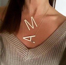 Initial Pendant Necklace Large Letter Stainless Steel Monogram Women's Jewelry