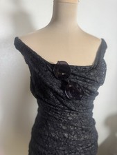 Vintage Black Lace Wiggle Dress  Hints Of Gold  90s Goth Glam  Cocktail Prom