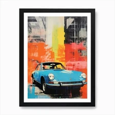 Classic Car Pop Art Risograph Inspi Framed Wall Art Poster Canvas Print Picture