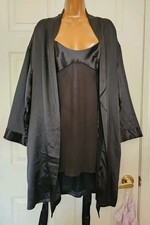 Vintage NWT Victoria's Secret Black Robe  Camisole 100 Silk Short Gown Set. S