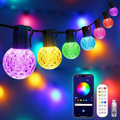 IKERY Led-Lichterkette, USB, IP65, Dreamcolor, 30 M, G40 Globus, Dimmbar, Bruchs