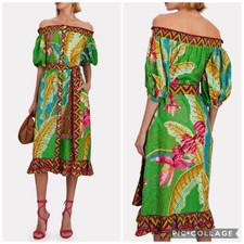 FARM RIO  Banana Leaves  Off the Shoulder Midi Dress SZ X-Small