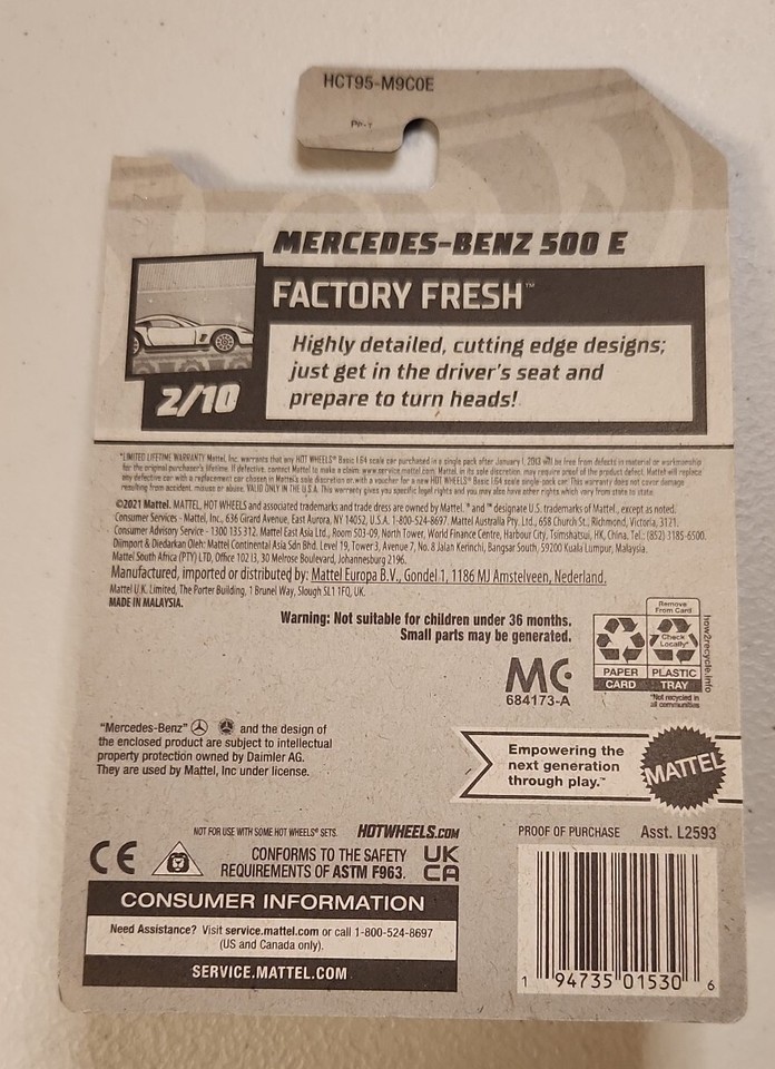 Hot Wheels Factory Fresh 2/10 Mercedes-Benz 500 E - Red Die-Cast Car, 86/250, Collector's Edition