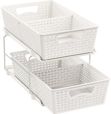 2 Tier Bathroom Organizer Tray Pull-Out Sliding Drawer/Under-Sink Storage, White
