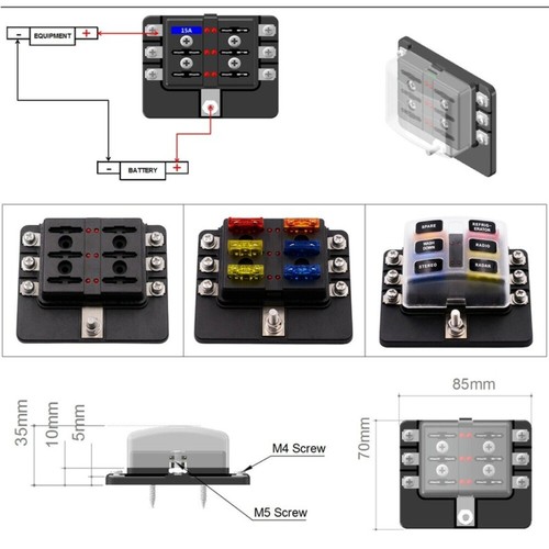 6Way Blade Fuse Box with LED Indicator Light Fuse Block for Car Truck Boat - Afbeelding 3 van 12
