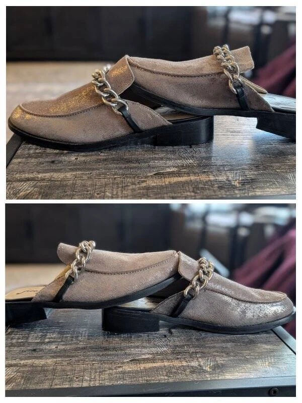 Mula de gamuza metálica Free People 38,5 Vida nueva sin caja