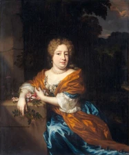 Oil painting Nicolas Maes - Portrait of Petronella van Dunoys lady with flowers