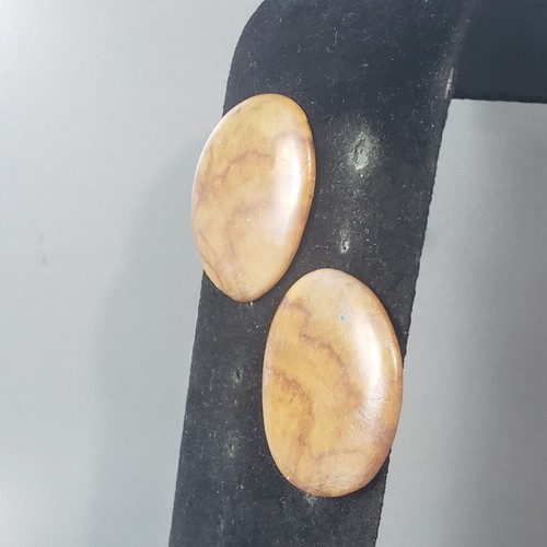 Studded Shield Earrings Brown Retro Mid Century Modernist Boho 1.5" - Picture 3 of 9