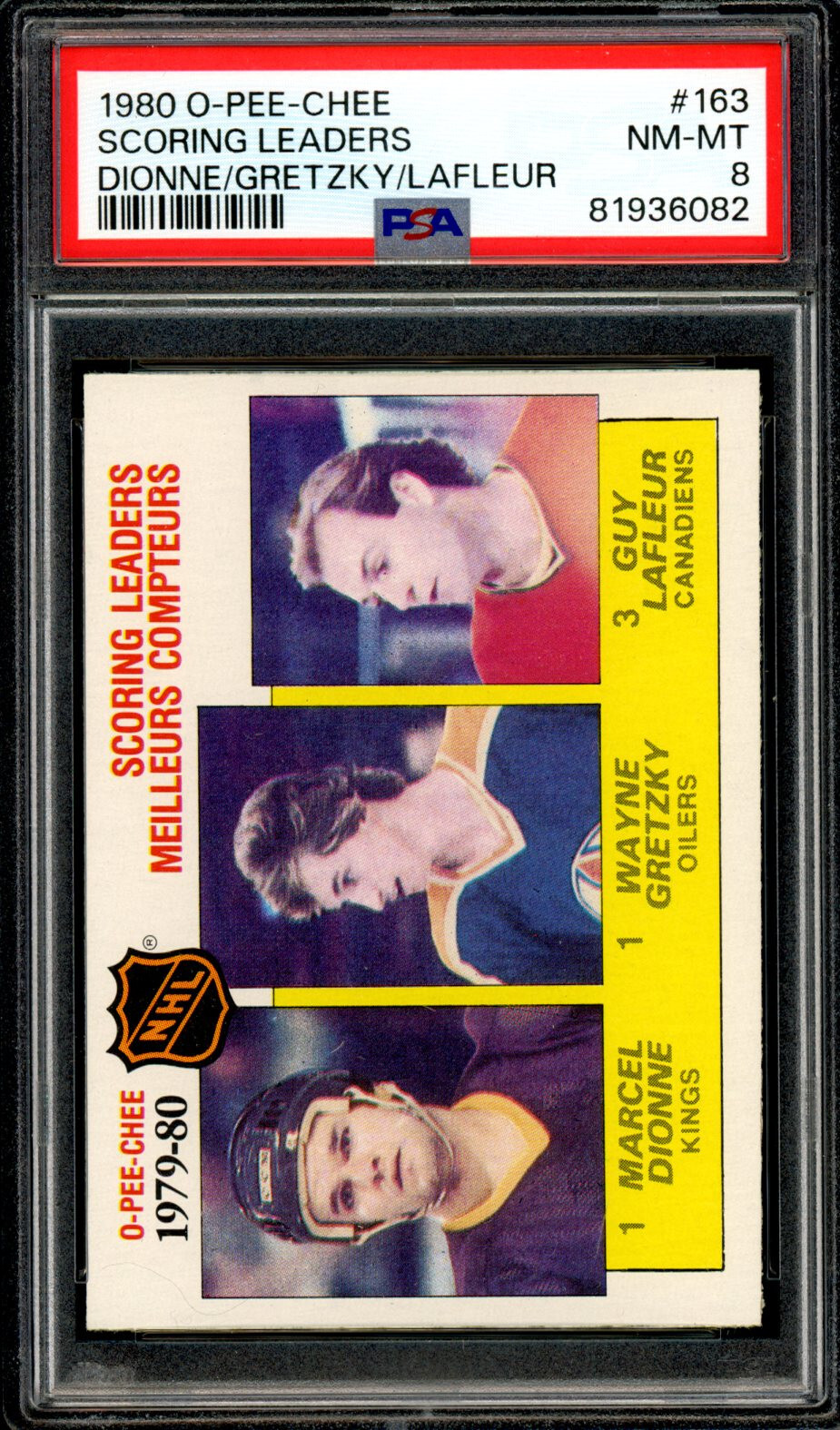 1980-81 OPC O PEE CHEE #163 Wayne Gretzky Guy Lafleur Leader Graded PSA 8 NM-MT