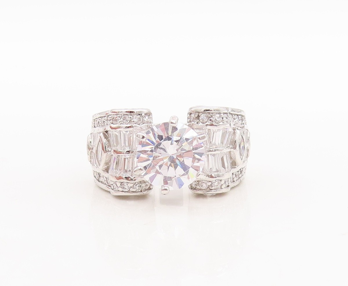 925 Sterling Silver Vintage Ring Multi Shape CZ Inlay Wedding Ring