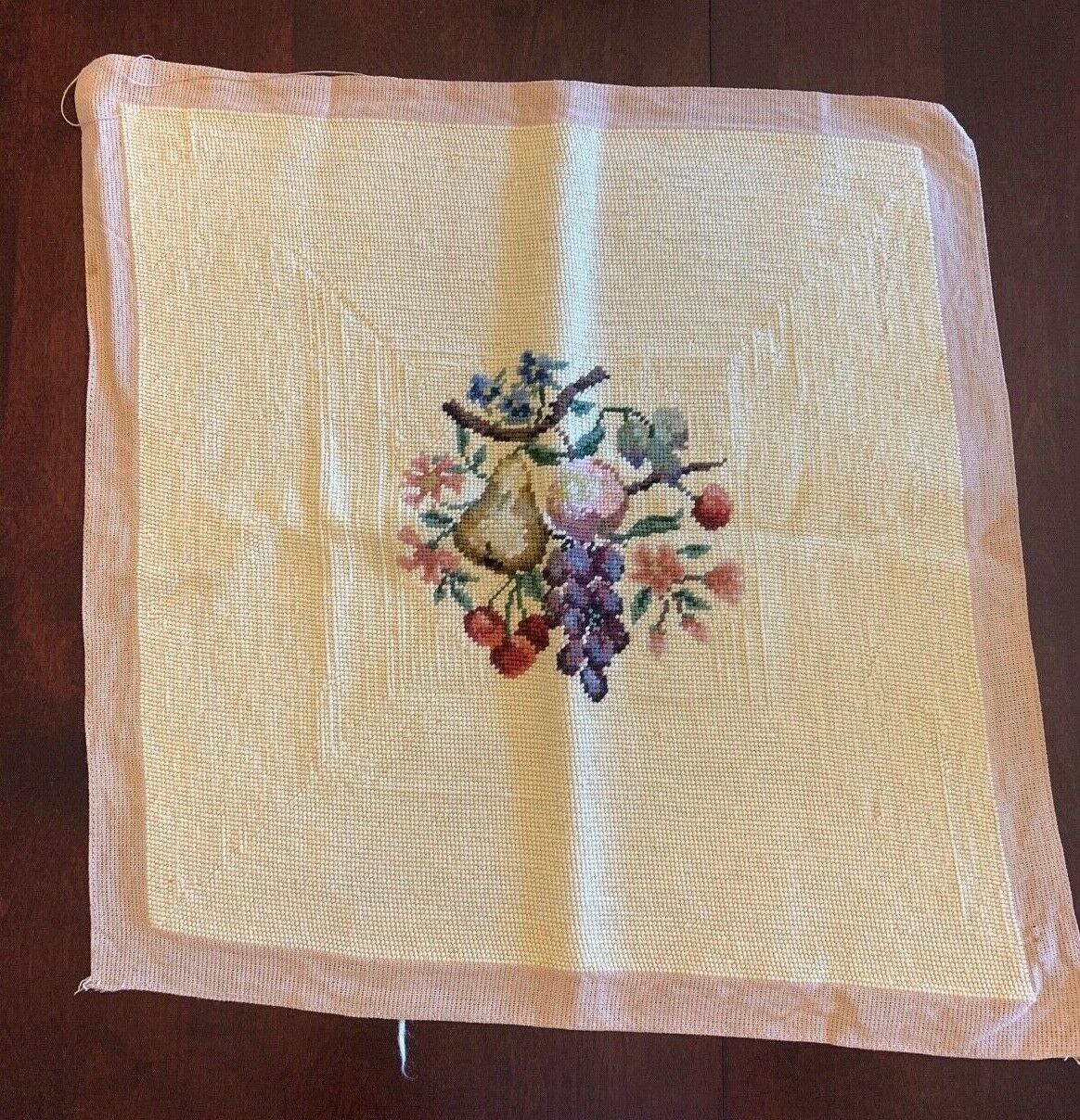 Vintage 22" Floral Tapestry Square Needlepoint Flowers Antique