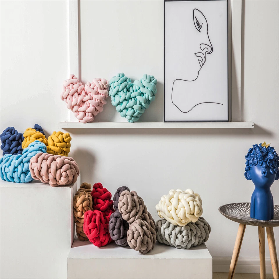Heart Shaped Handmade Weave Knot Pillow Cushion Sofa Bed Office Home Decor Solid - Image 2 of 4