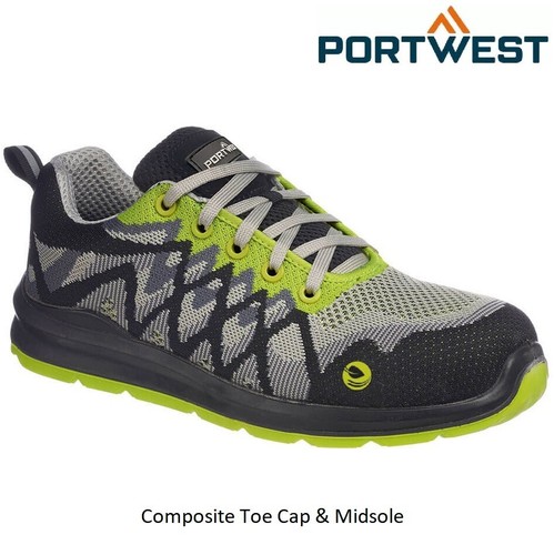 New PORTWEST Compositelite Eco Safety Trainer S1P Lightweight Black Yellow Shoes - Picture 3 of 3