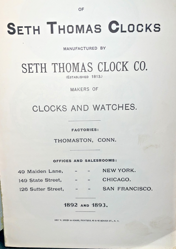Seth Thomas Clocks Illustrated Catalogue 1892-1893 No. 531 Reprint 1966 - Picture 3 of 7