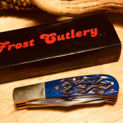 Frost Little Jim Bowie Trapper Blue Picked Bone 2 1/2'' Pocket Knife F14100BLPB