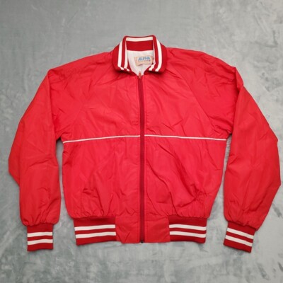 Vintage Alpha Sportswear Jacket Jacket Mens Large Red Fleece Lined Elastic  Waist