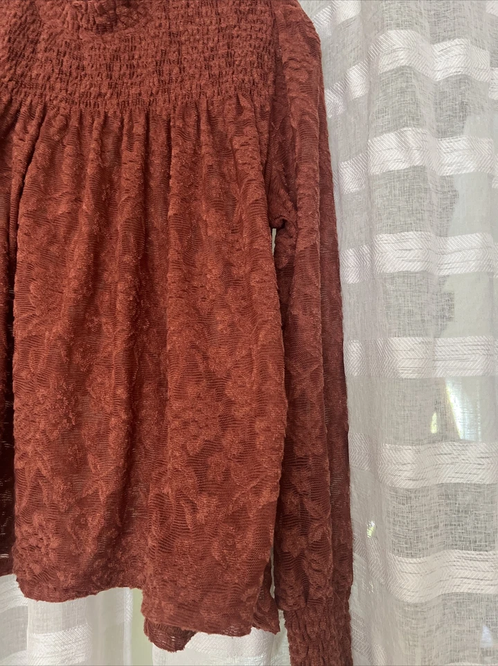 Anthropologie Deletta Amanna 蕾丝缩褶燃烧橙色 S 码长袖上衣 #C — 第 4/4 张图片