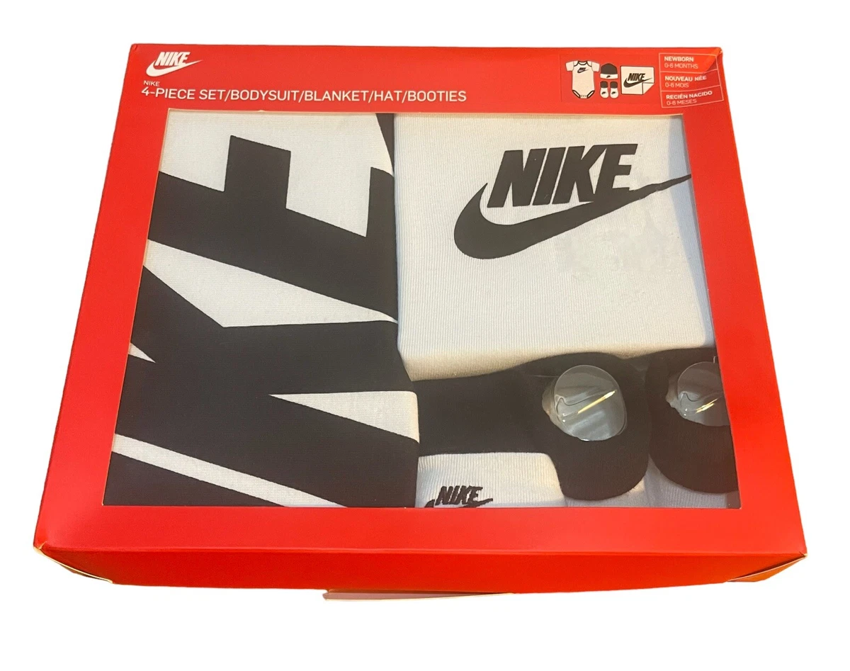 Nike Baby 4 Piece Set Bodysuit Blanket Hat Booties 0 6 Months New
