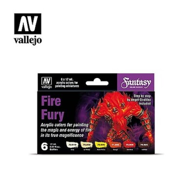 Vallejo 17ml Bottle Fire Fury Fantasy Paint Set (6 Colors) - Hobby and Model