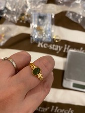 FLEXIBLE HIGHEND*RARE*GORGEOUS HETIAN GREEN JADE稀有天然和田玉碧玉GOLDS925银镀金RING