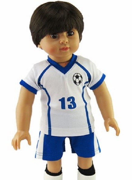 Sportswear, Blue & White Soccer Uniform & Sneakers, For 18" Girl/Boy Dolls