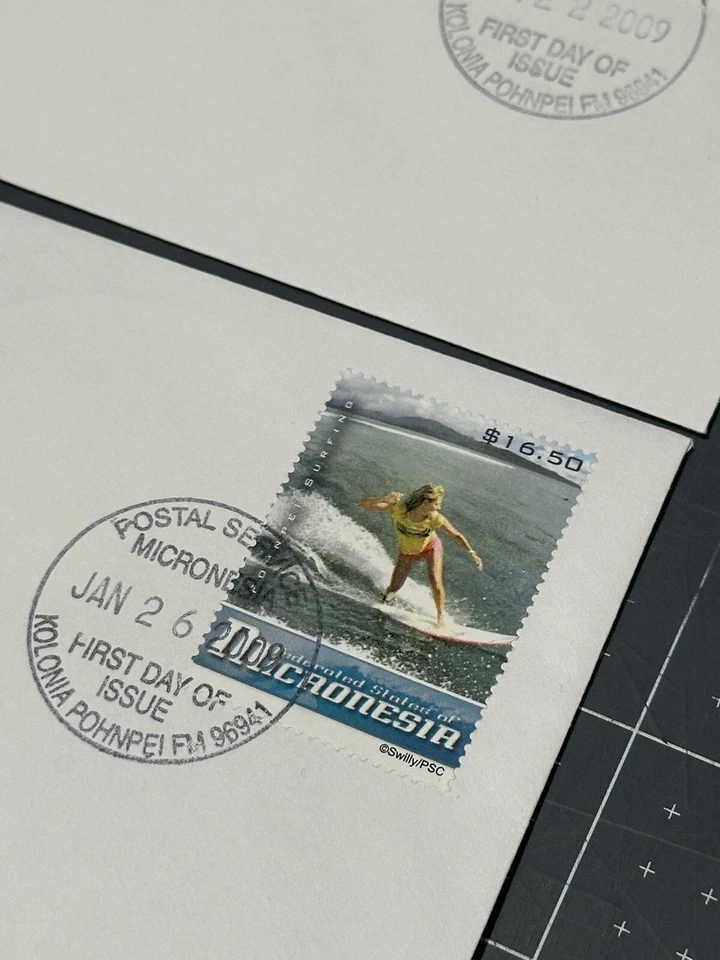 MICRONESIA 2009 3 FDC + Full Set Of Stamp, Surfing Ocean Waves SC 786-99 CV +$54 - Image 2 of 3