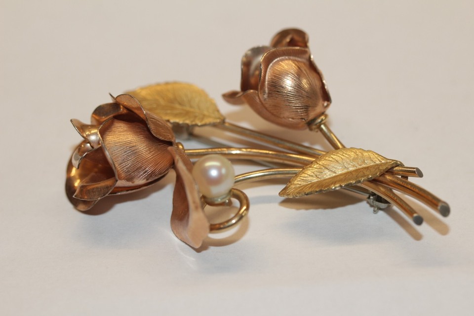 Rare Vintage KREMENTZ Rose Gold Pearl Flower Brooch Pin R&LA eBay