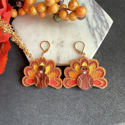 THANKSGIVING TURKEY Fall Earrings for Girls with Hypoallergenic Titanium Posts 