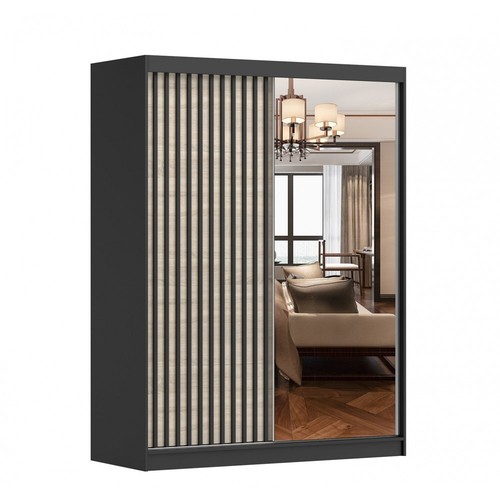 Wardrobe with mirror and lamels 150 cm sliding doors. Perfect interior - Picture 11 of 13