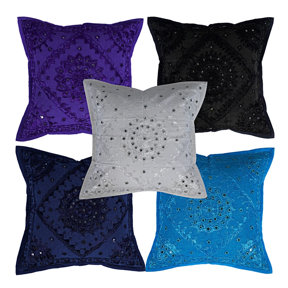 Funda de almohada de algodón para decoración del hogar de 2 piezas con espejo indio cubierta de cojín bordada Foto 2 de 2