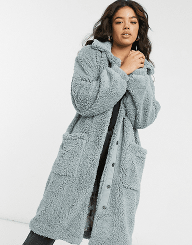 Dusty Blue Fuzzy Teddy Sherpa Coat XS 