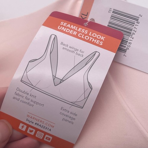 Warner's 3X Bra No Side Effects Underarm Back Smoothing Comfort Wireless Pink T7 - Picture 6 of 9
