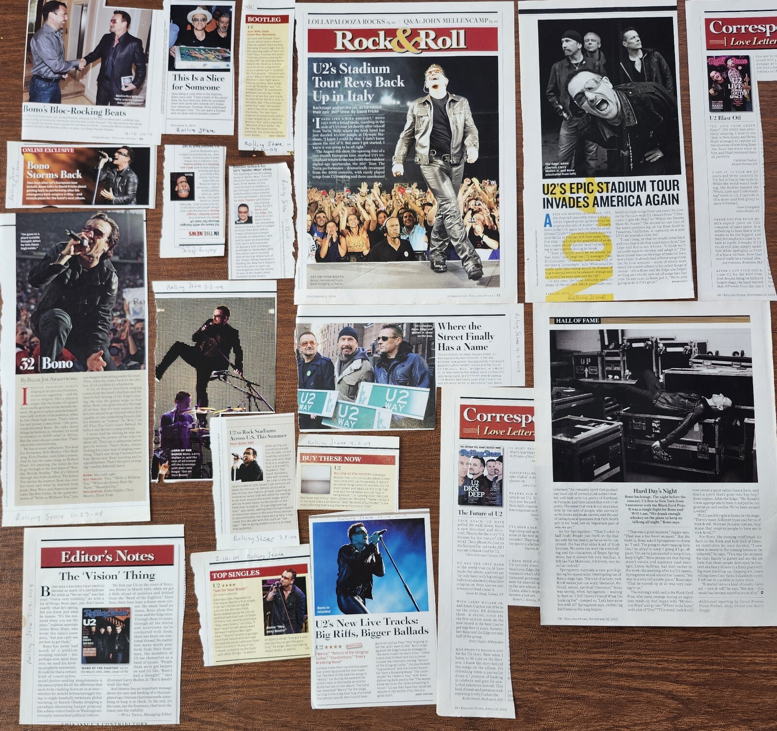 U2 collection 60 clippings mostly from The Rolling Stone; concerts, albums, ads