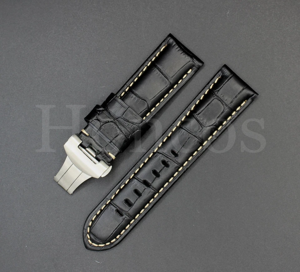 Correa de reloj de cocodrilo de cuero de 24 mm de despliegue apta para Panerai Luminor Foto 4 de 4
