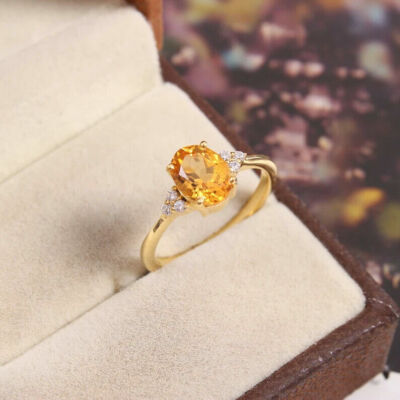 2Ct Oval Cut Citrine Simulated Solitaire Engagement Ring 14K Yellow Gold Finish
