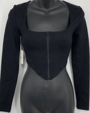 Sunday Best Aritzia Black Crop Long Sleeve Corset Zip Front Womens XXS
