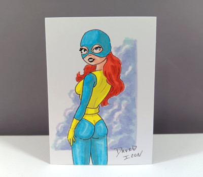 Original JEAN GREY Pinup Artist Sketch Card 1/1 - David Icon - PSC - ATC -ACEO