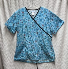 SB Scrubs Multicolored Snowflake Pattern Size Medium Scrub Top