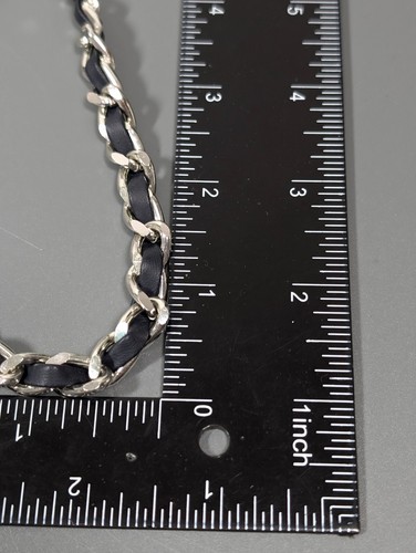 Retro Dark Blue Cord Woven Silver Tone Curb Chain Necklace 34 in - Picture 9 of 10