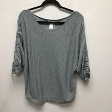 Max Studio Womens Blouse Gray Ruched 3/4 Sleeve Batwing Dolman Scoop Neck M New