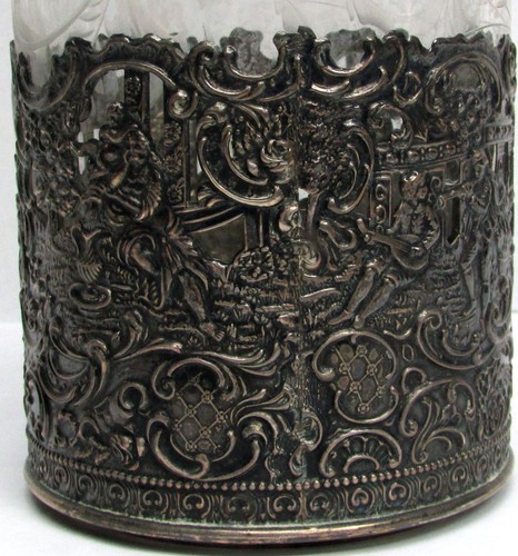 FABULOUS ANTIQUE STERLING SILVER & CRYSTAL CANE WALKING MAN STOPPER DECANTER - Picture 8 of 10