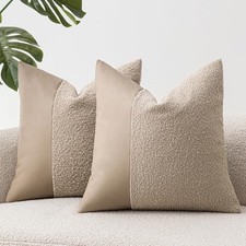 Set of 2 Fluffy Boucle Pillow Covers 18"x18" 18" x 18" Pack of 2 Oatmeal